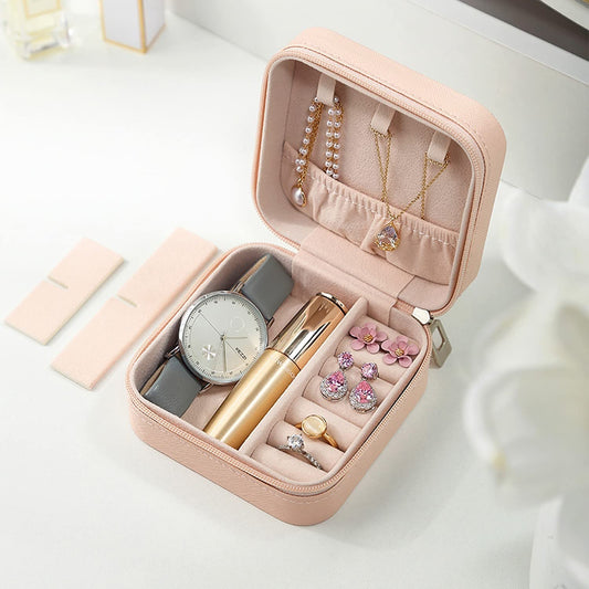 Leather Small Jewelry Box - Portable Jewelry Case For Ring, Pendant, Earring, Necklace, Bracelet